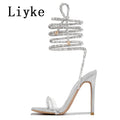 Liyke Fashion Glitter Rhinestones Women Sandals Crystal Ankle Strap High Heels Party Prom Shoes Lady Wedding Stiletto Sandalias