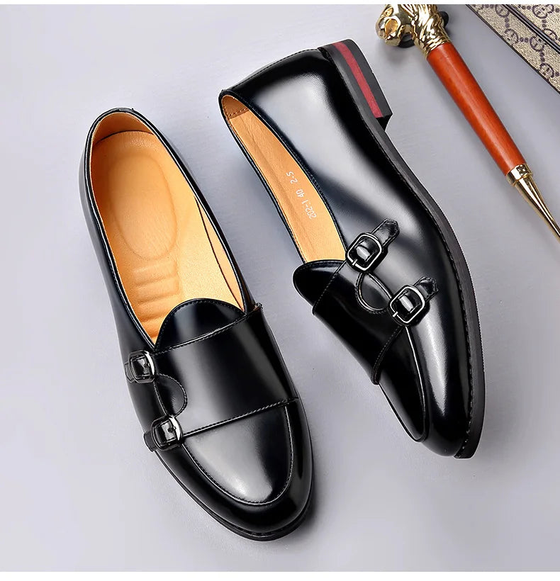 Spring Summer New Cow Leather Shoes for Men Buckle Designer Loafers Male Solid Color Big Size Fashion Business Casual Shoes Man