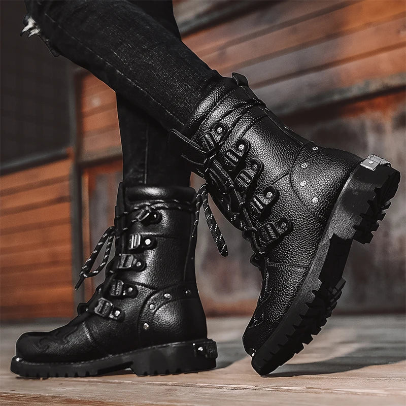 Motorcycle boots four season new men's outdoor fashion plus size high top Cycling shoes comfort anti-collision protective boots