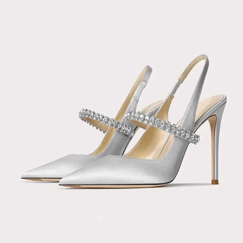 Size 34 45 Women's Diamond Bao Head Sandals New Thin Heel Pointed Sheepskin Leather High Heels Women's Wedding Shoes