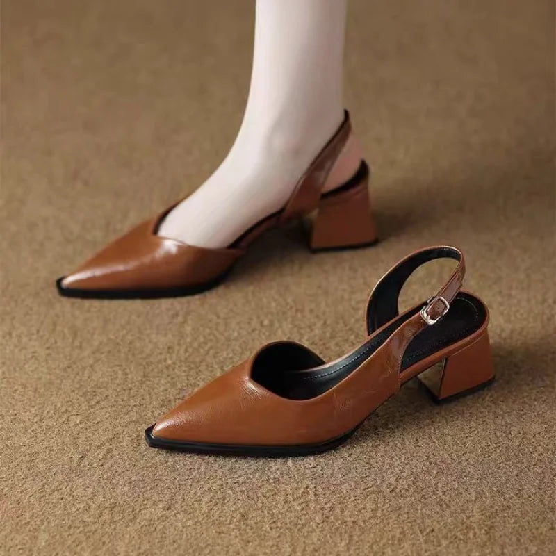 High Heels Sandals Woman Pointed Toe Heeled Shoes Shallow 2025 Summer Trend Loafers Slingback Shoes Elegant Dress Pumps Mujer
