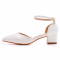 Crystal Queen Women 7CM Thick High Heels Sexy Pumps White Wedding Bride Shoes Pointed Toe Buckle Strap Sandals