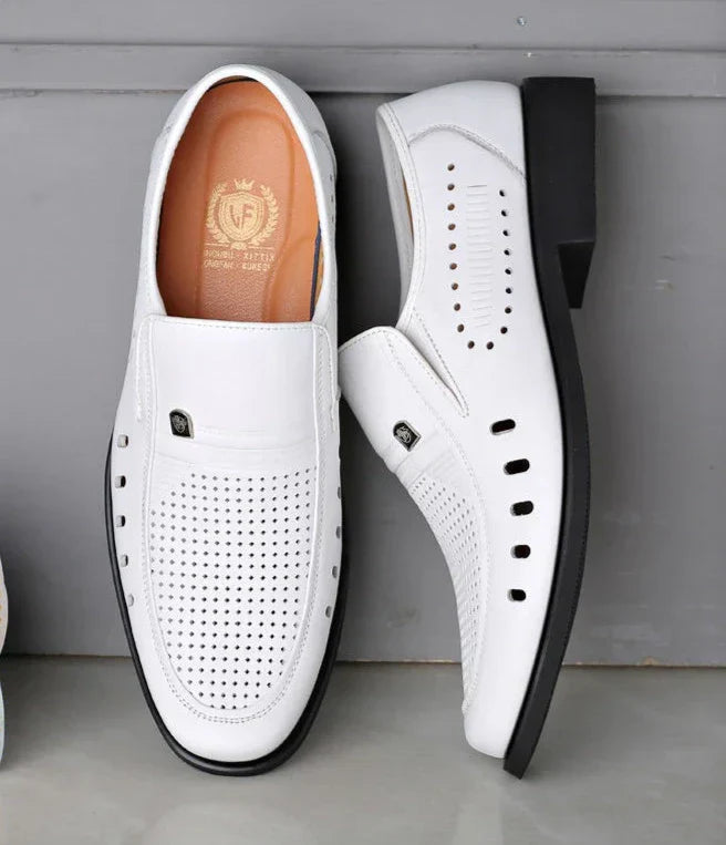 Hollow Breathable in Summer Round Toe Dress Shoes Man Soft Leather Casual Footwear 2025 Style Gentleman New Social Shoe for Men