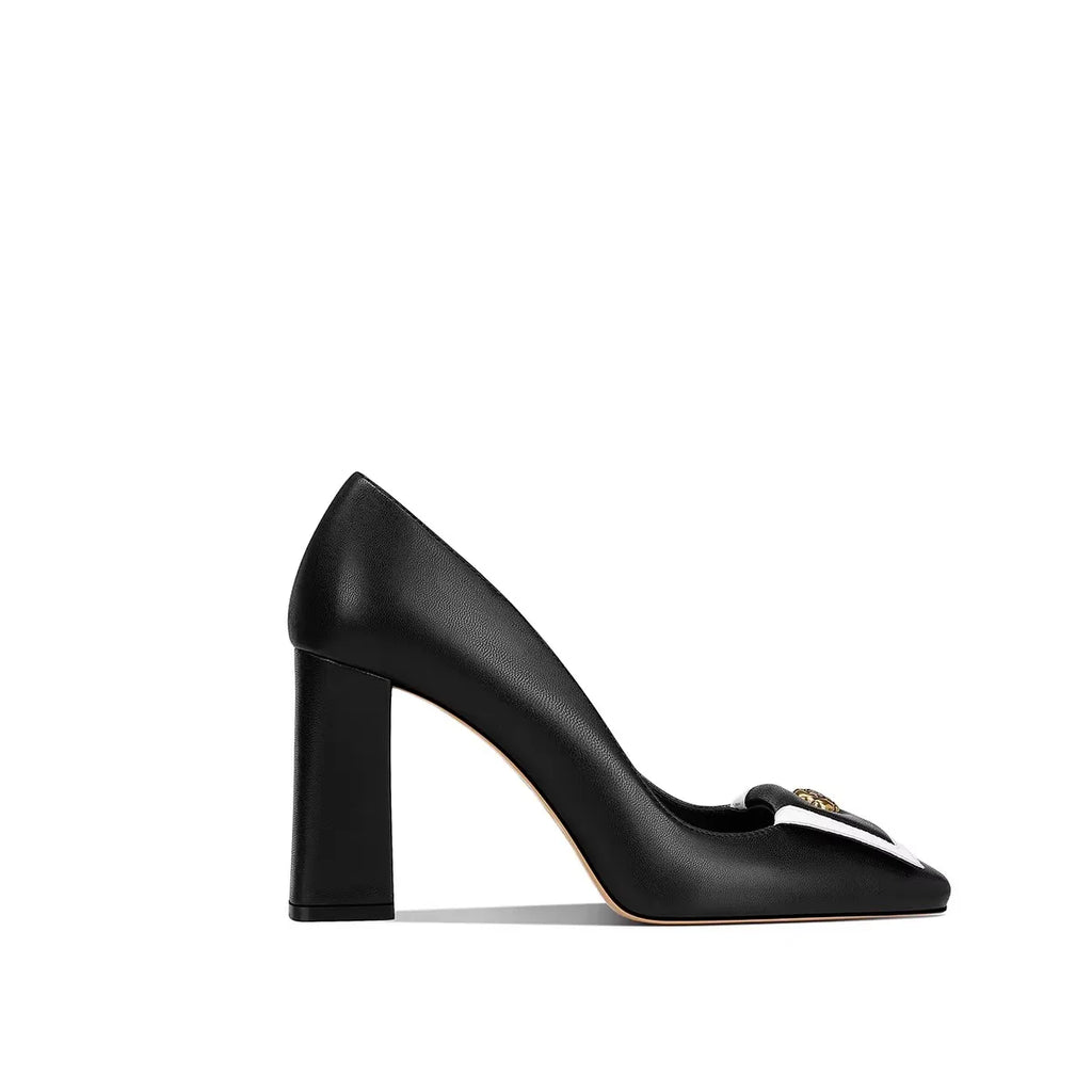 Spring new square toe shallow metal rose square heel shoes banquet dress large size small size thick high heeled women's shoes