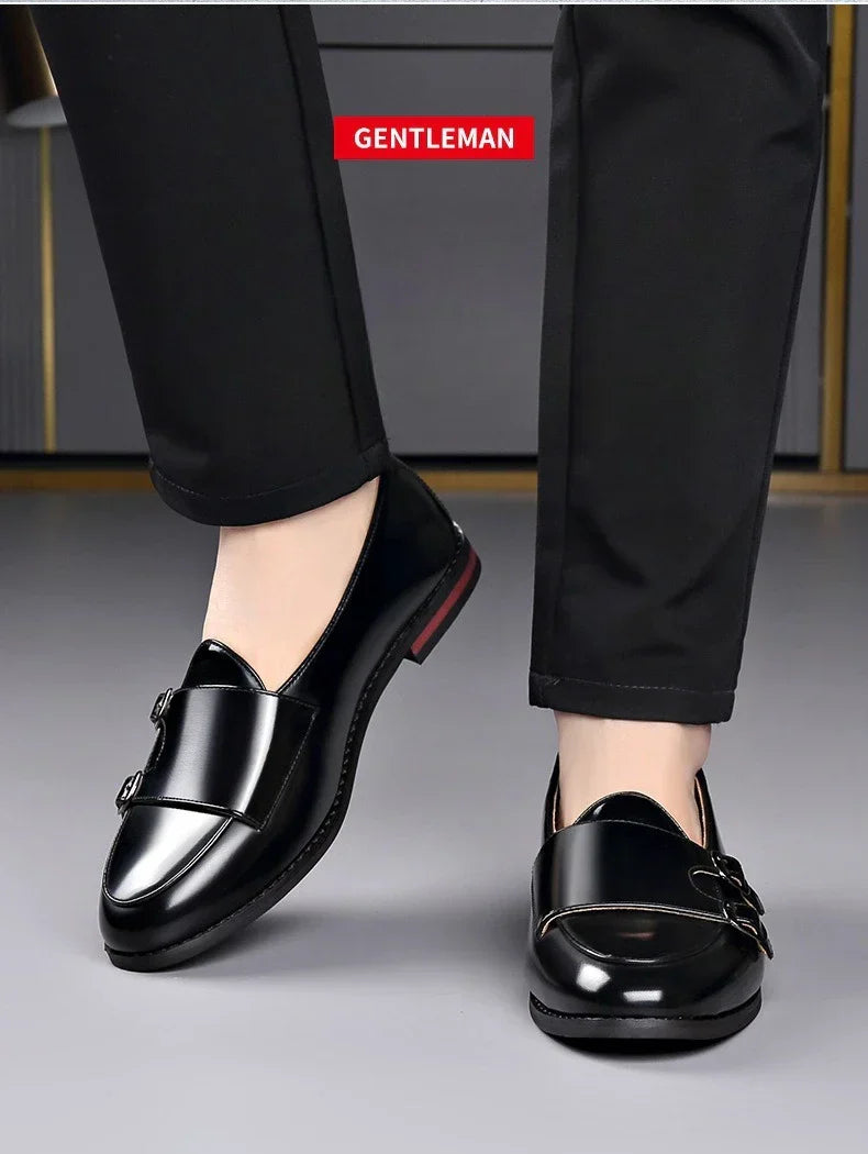 Spring Summer New Cow Leather Shoes for Men Buckle Designer Loafers Male Solid Color Big Size Fashion Business Casual Shoes Man