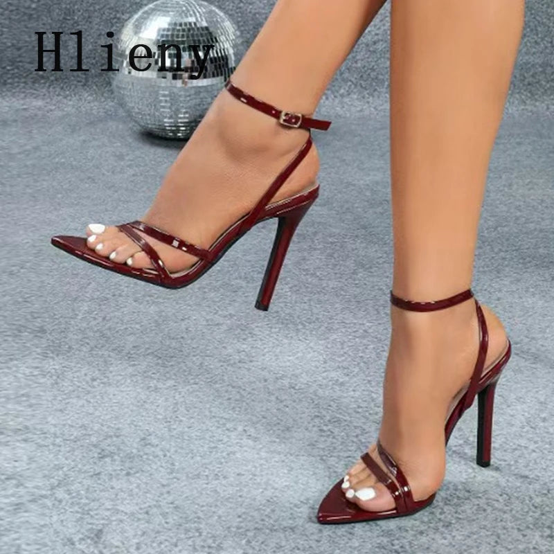 Hlieny 2026 New Women's Sandals Ankle Buckle Strap Summer Fashion Party Pointed Toe Thin High Heels Ladies Banquet Shoes