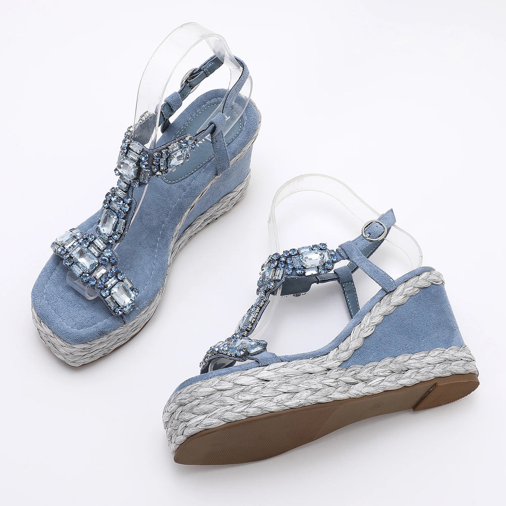 Trendin Mode Women's Velvet High Wedge Sandals 10cm Heel