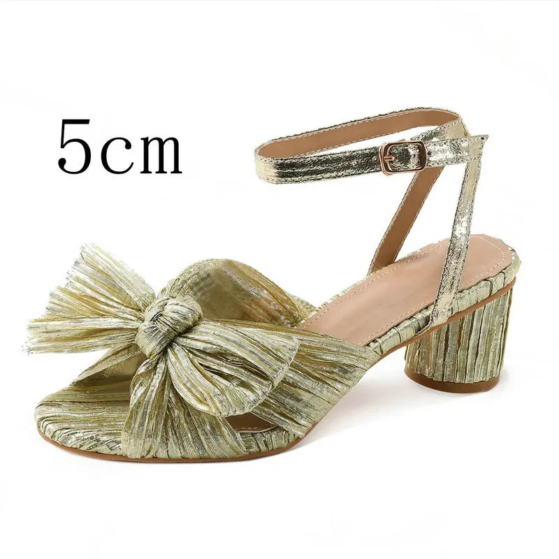 2026 Fashion Women Sandals with Thick Bow Fairy Silk Sandals Retro Fairy Shoes Lady Zapatos Super-high Heel