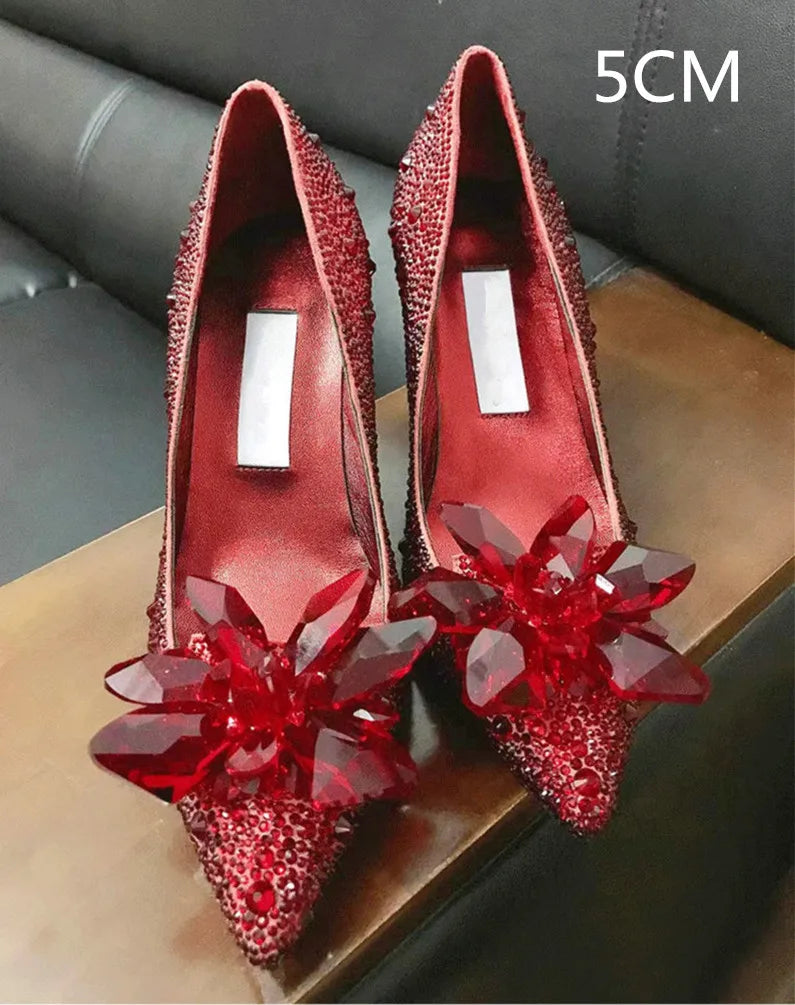 2026 Cinderella Crystal Wedding Shoes High Heels Autumn New Silver Full Diamond Bridal Shoes Rhinestone French Single Shoes
