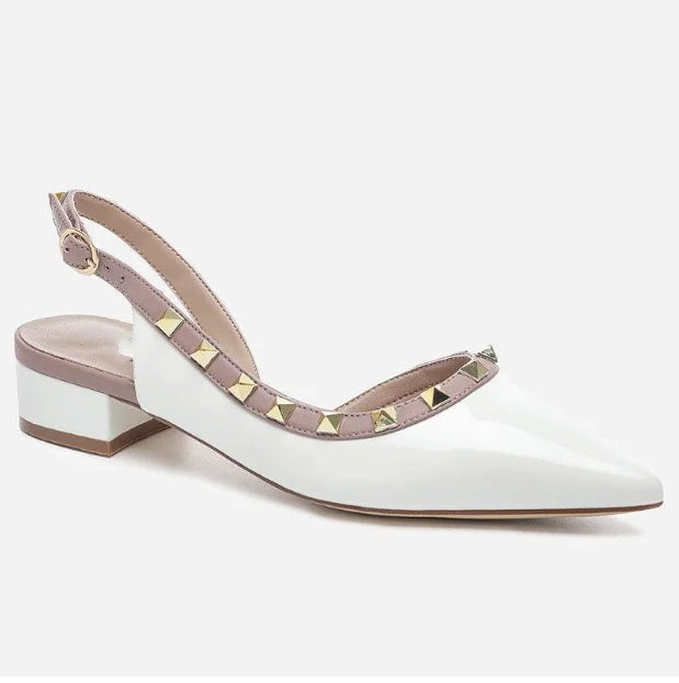 Women Real Leather Shiny Back Buckle Strap Fashionable Sandals European And American Style Trendy Shoes Closed Toe Gold Studs 42