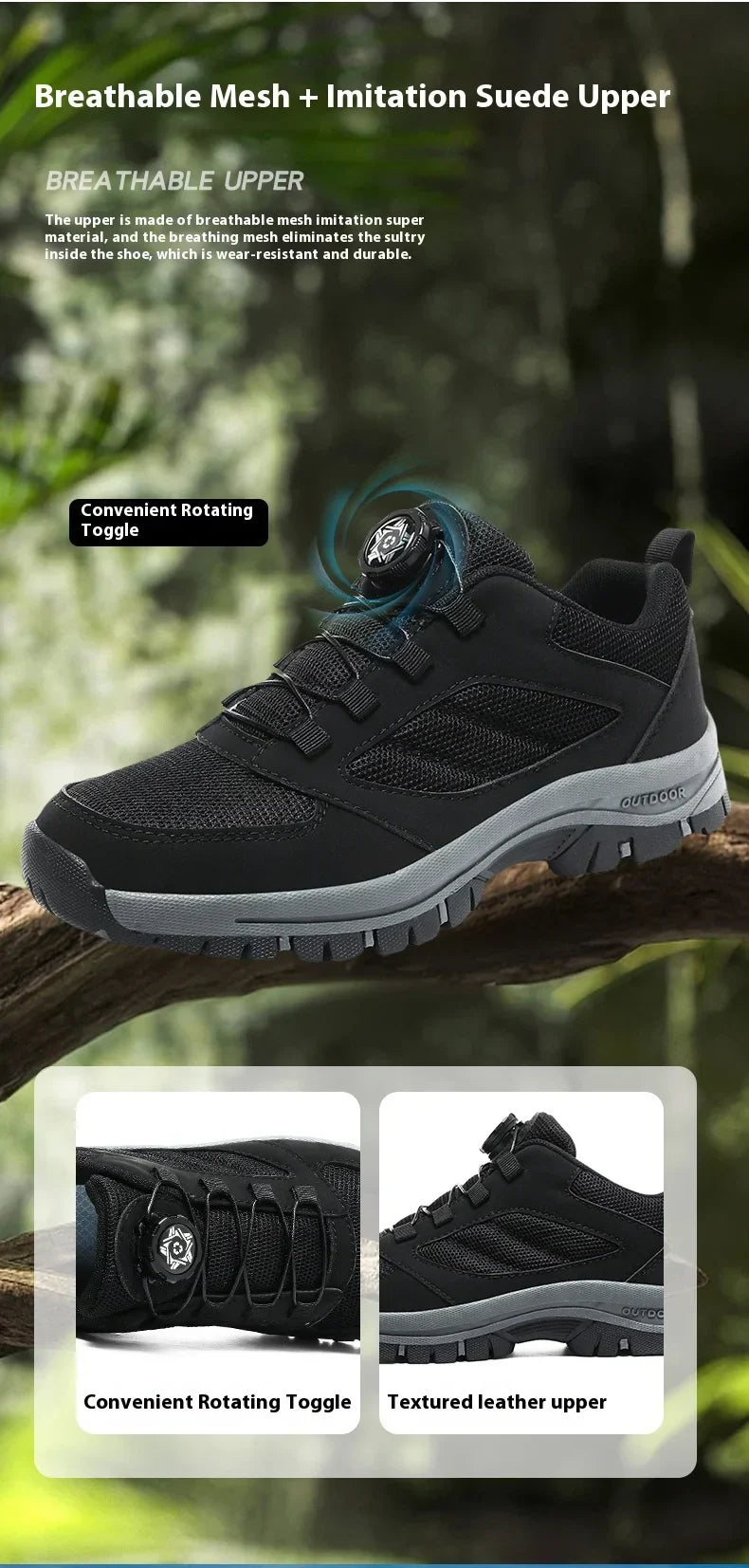 Men'S Spring And Autumn Outdoor Sports Shoes With Rotating Buckle Convenient Comfortable Anti Slip Hiking Shoes Large Size 39-48