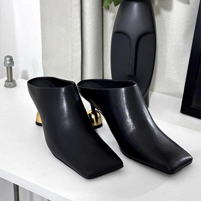 Retro Square Headed Wine Glasses and Slippers for Women in Summer 2025, New Style for Wearing Half Drag High Heels for Women