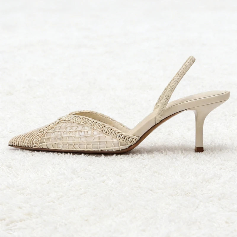 Comfort Mesh Woven Brand Pumps Women Summer Fashion Pointy Toe Thin Heel Designer Shoes Elegant Banquet Dress Shoe Zapatos Mujer