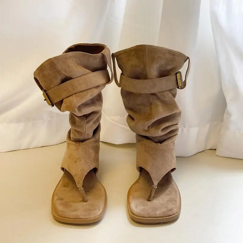 Fashion Versatile Woman Shoes Summer New Items Square Toe Flat Shoes Retro Women's Clip Toe Boots Anti Slip Women's Sandalsтуфли