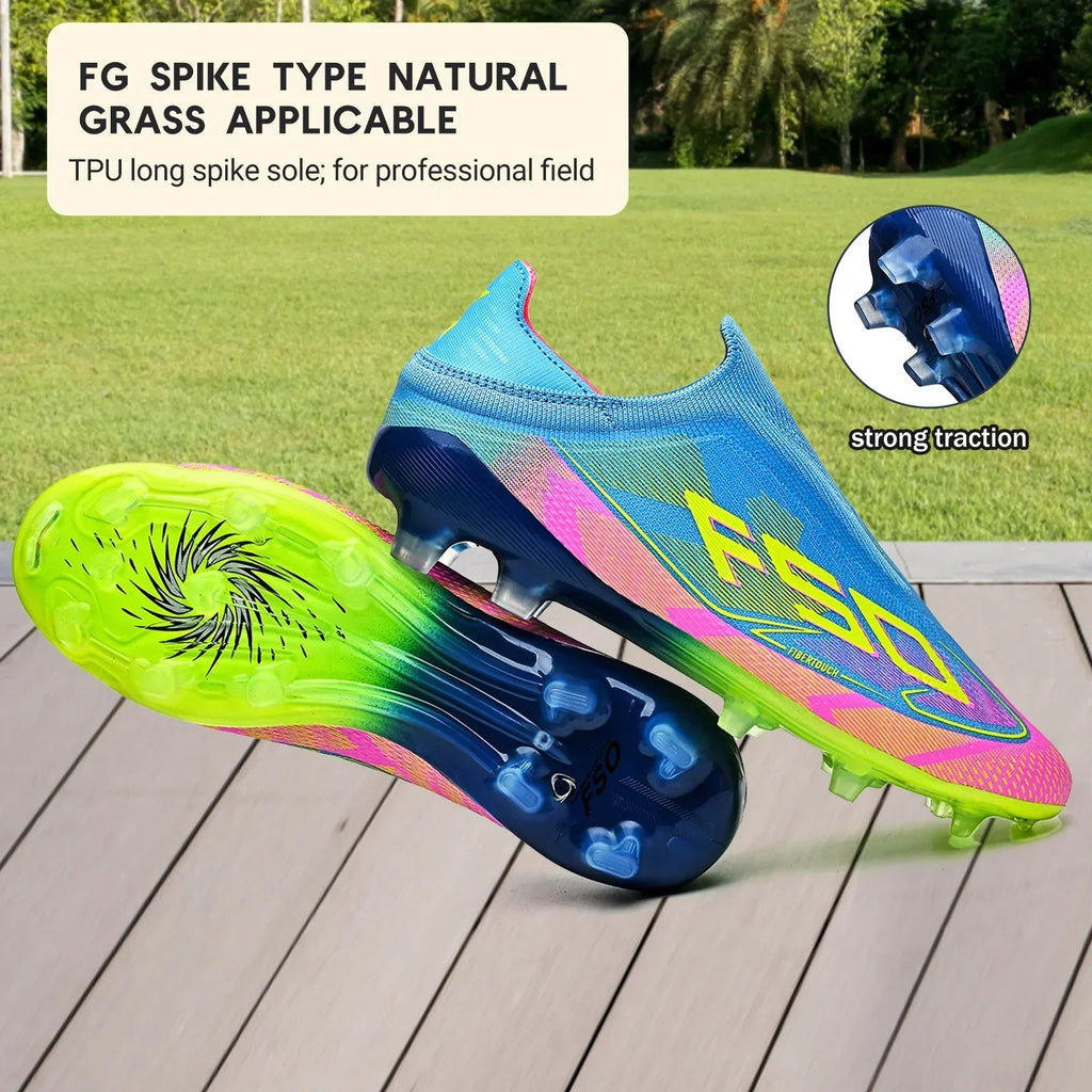 Classic Style AG FG football shoes PU Fabric Ventilated Upper TPU Wearproof Outsole Unisex Kids Outdoor Football Shoes