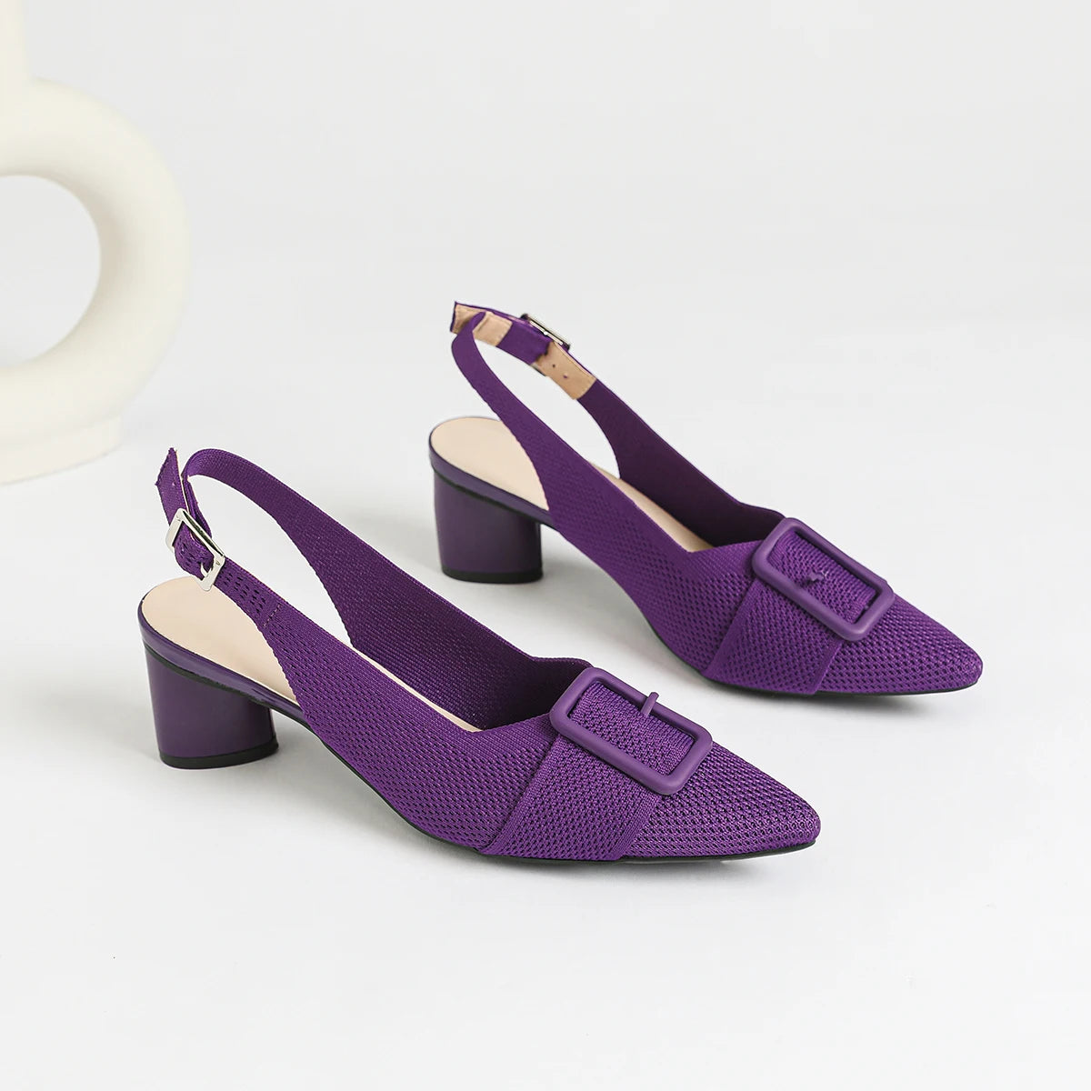 2025 New Women's High Heel Sandals with Pointed Knitted Fashion, Breathable, Non slip, and Colorful Blocks