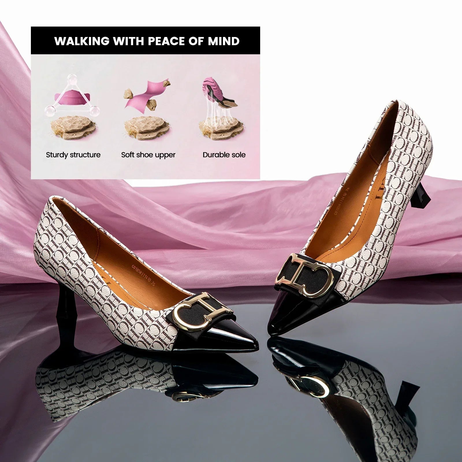 Fine Workmanship Simple Versatile Fashion Women's Single Shoes Classic Style Letter Print Design Women's High Heels