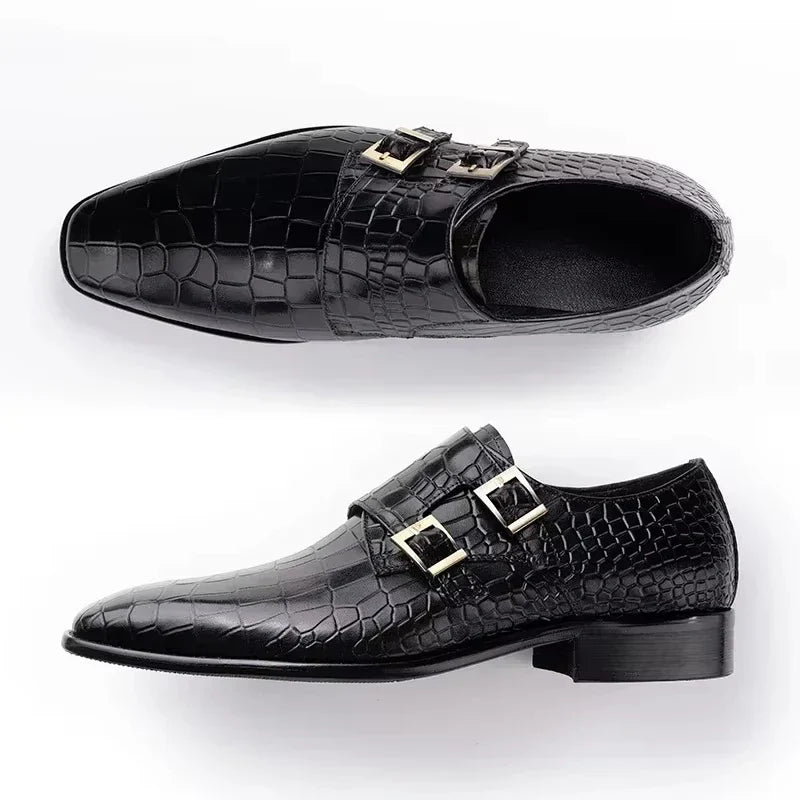 Men's Genuine Leather Dress Loafers Handmade Double Buckle Monk Slip-On Shoes for Party & Formal Wear Fashion& Men's Footwear