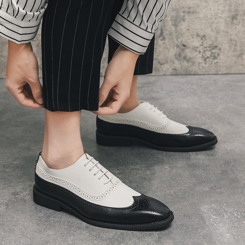 Men Wingtip Detail Dress Shoes, Business Two Tone Oxford Shoes For Wedding party