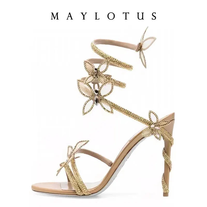 Spring/Summer New Water Diamond Jewel Wrist Wrapped Snake-shaped High Heel Sandals Sexy Large Size Shoe Girl Women Sandals