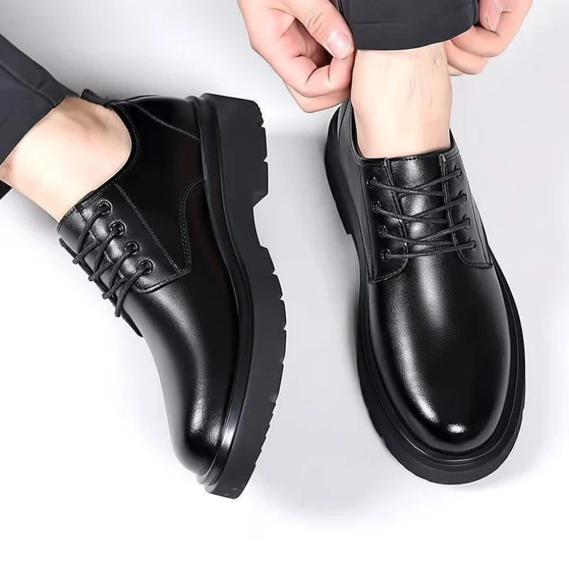 2026 Men's Leather Shoes Breathable Perforated Odor Free Business British Style Office Soft Sole Wear Resistant Casual Footwear