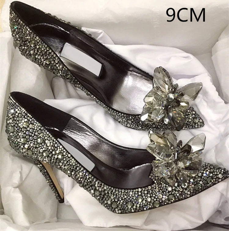 2026 Cinderella Crystal Wedding Shoes High Heels Autumn New Silver Full Diamond Bridal Shoes Rhinestone French Single Shoes