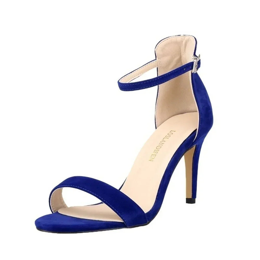 2026 New Women Sexy Pumps Sandals Summer 9cm Thin Heel Open Toe Ankle Strap High Heels Ladies Stilettos Party Red Wedding Shoes