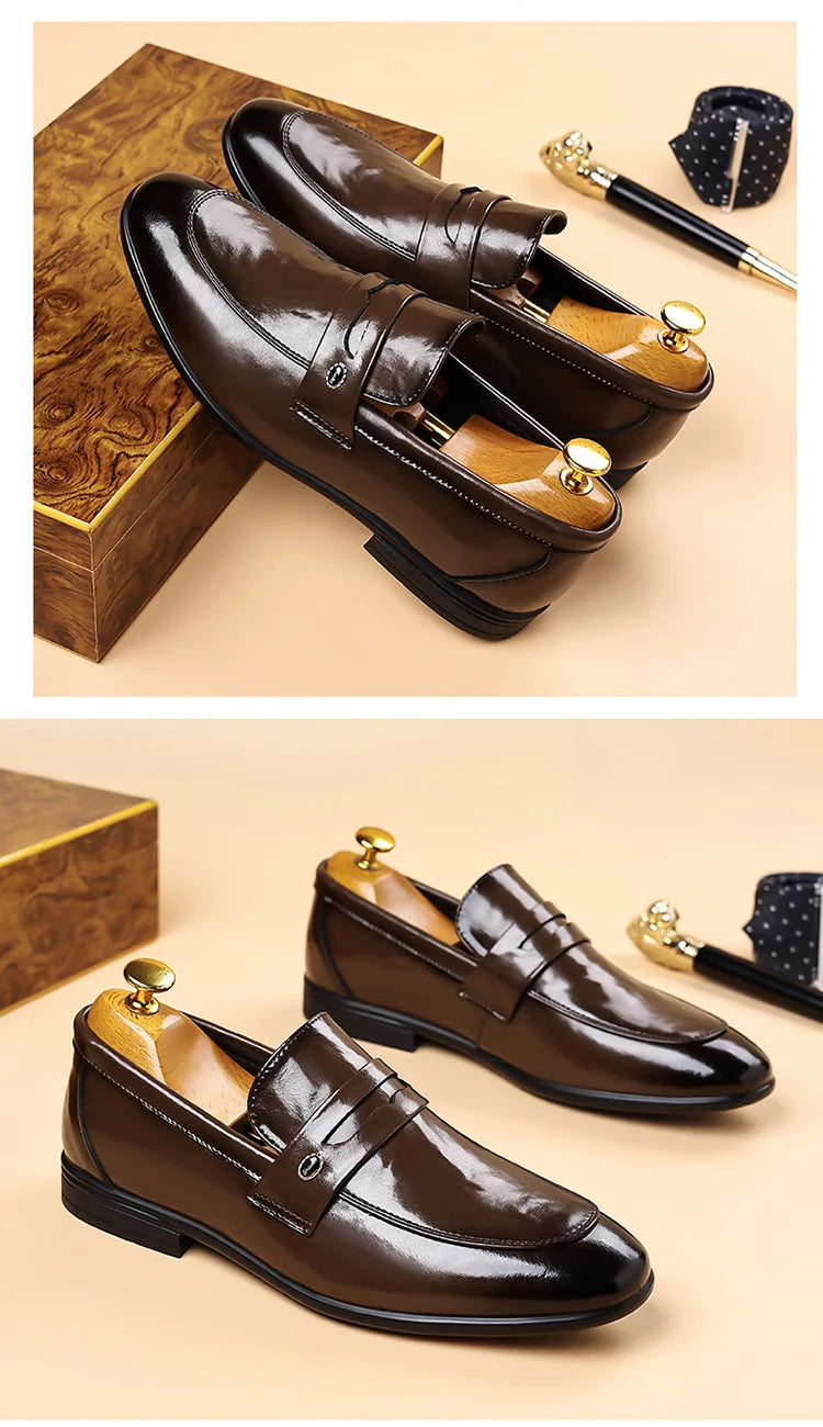 2026 Spring New Men's Glossy Leather Loafers Slip-On Business Casual Dress Shoes Male Non-slip Formal Office Shoes for Man