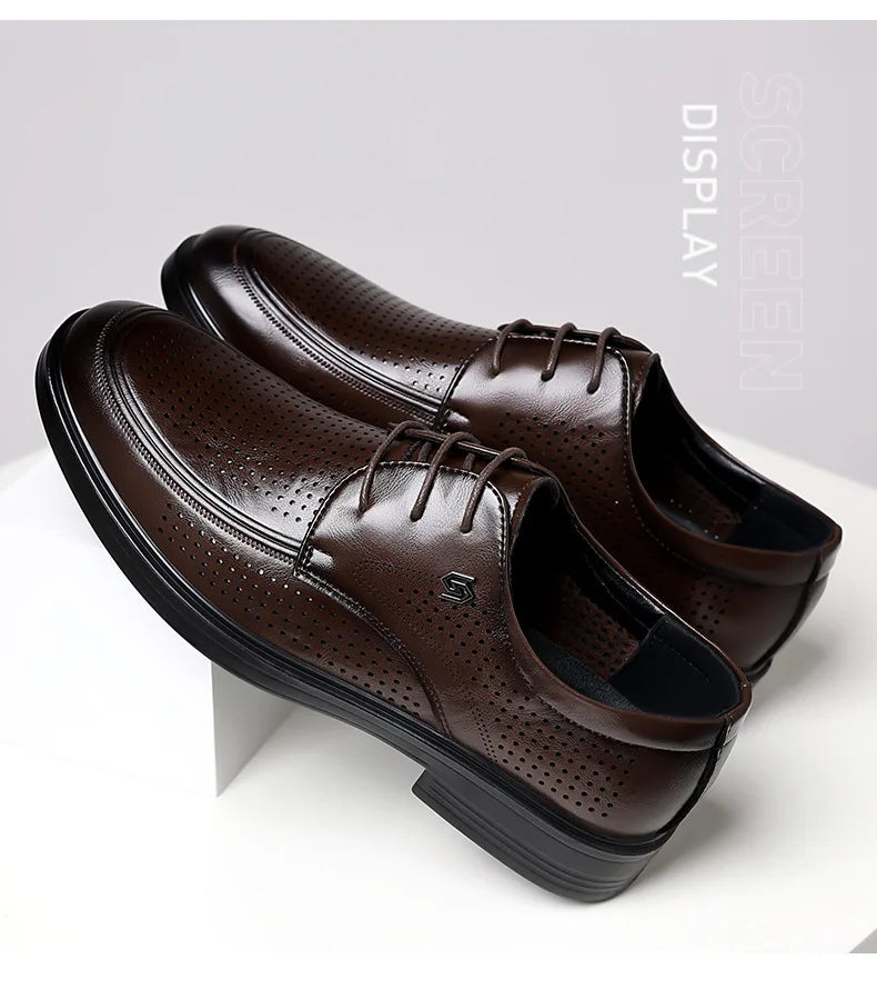 Summer New Hallow Leather Shoes for Men Solid Color Lace Fashion Business Casual Shoe Male Breathable Dress Elegant Shoes Man