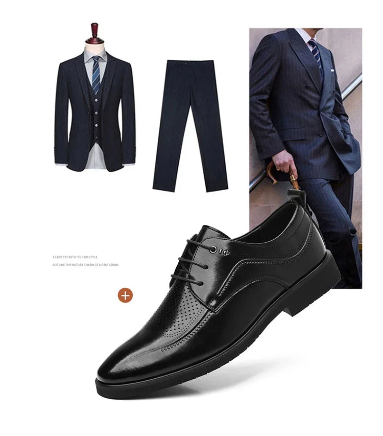 Men's Summer Breathable Leather Shoes Hollow out Comfortable Fashionable Business Formal Derby Shoes British Style-SJ2502-1