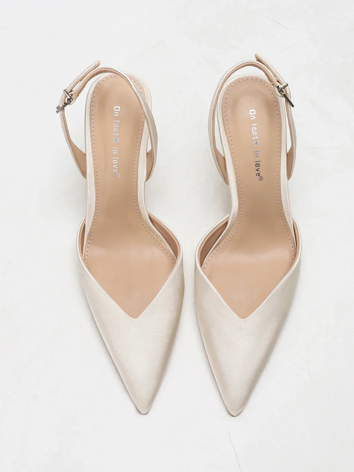 Women's Ivory Satin Pointed-Toe Slingback Heeled Sandals