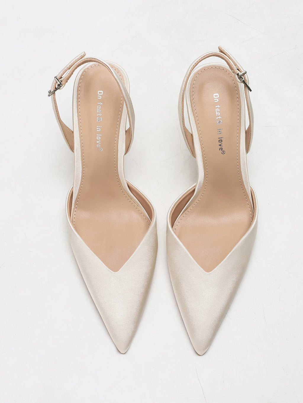 Women's Ivory Satin Pointed-Toe Slingback Heeled Sandals