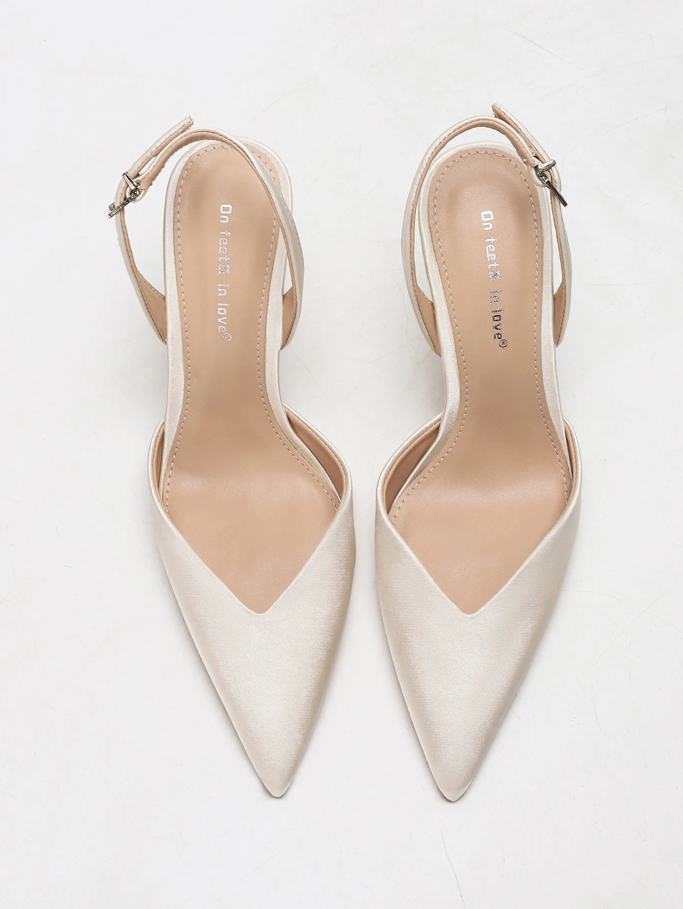 Women's Ivory Satin Pointed-Toe Slingback Heeled Sandals
