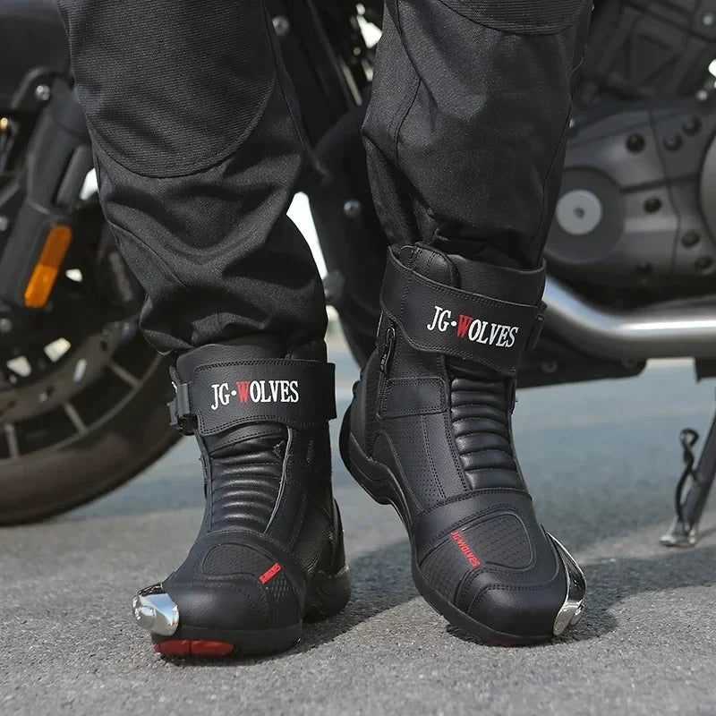 Men Motorcycle Boots Breathable Anti-fall Rider Road Racing Casual Shoes Boots Gear Shift Rubber Sole Reflective Motorbike Shoes