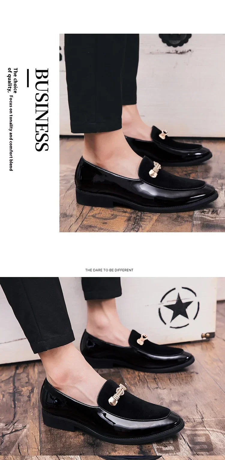 Lightweight Metal Trim Retro British Style Small Leather Shoes Pointed Leather Matching Color Slip-On Loafers for Men