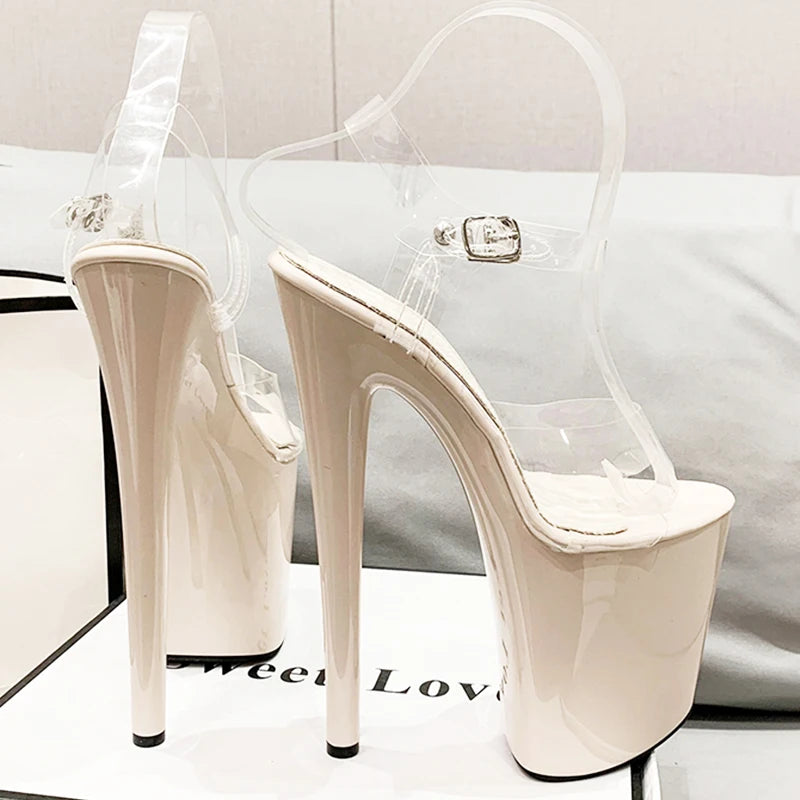 2025 New Fashion Heels Extreme Platform High 20CM Pole Dance Shoes Model Sexy Walk Show Transparent High-heeled Sandals Women