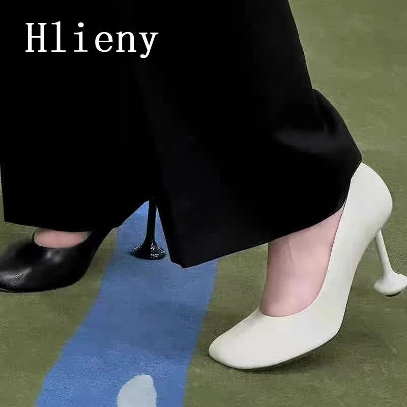 Hlieny Star Style Fashion Square Toe Soft Leather Women Office Pumps Strange High Heels Party Dress Ladies Shoes Black White