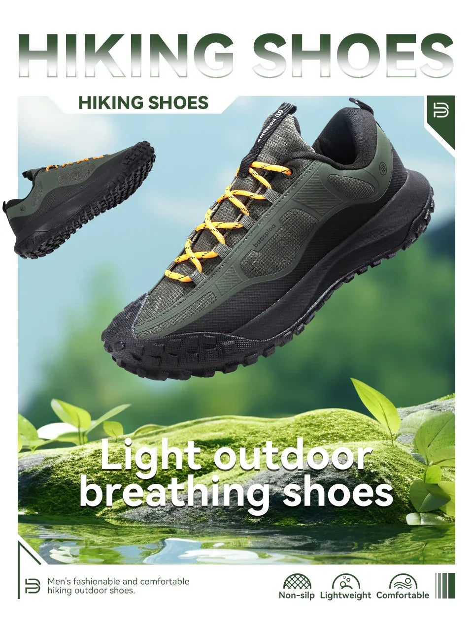 Men Hiking Shoes Casual Lightweight Lace-Up Walking Shoes Male Outdoor Waterproof Camping Resistant Non Slip Sneakers
