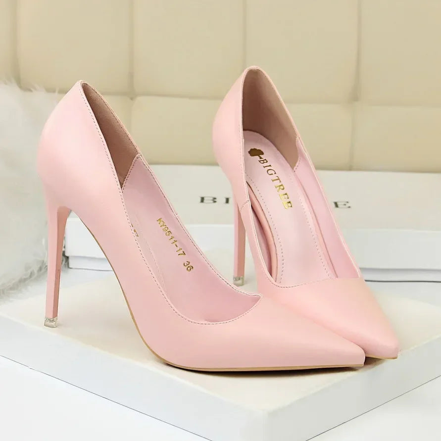 Plus Size 34-43 Woman Classic Concise 7.5cm 10.5cm High Heels Lady Elegant Colorful Pumps Scarpins Yellow Mid Low Heels Shoes