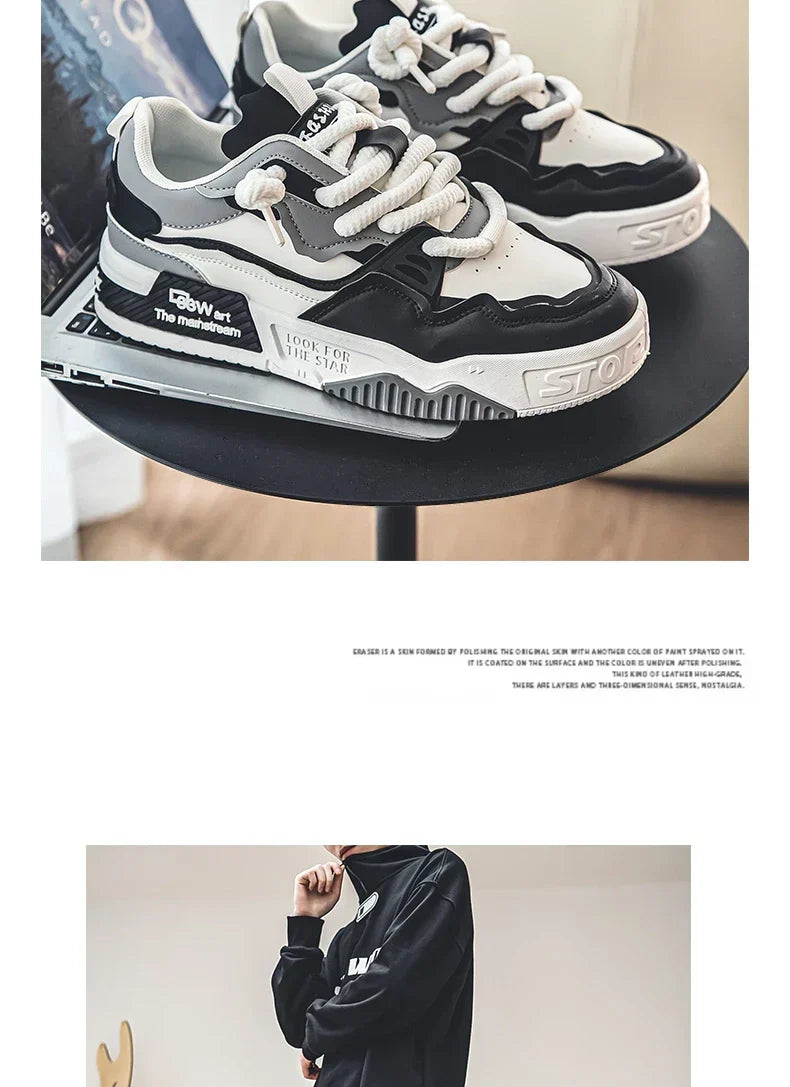Men's Trendy Skate Shoes, Comfy Non Slip Casual Lace Up Sneakers For Men's Outdoor Activities