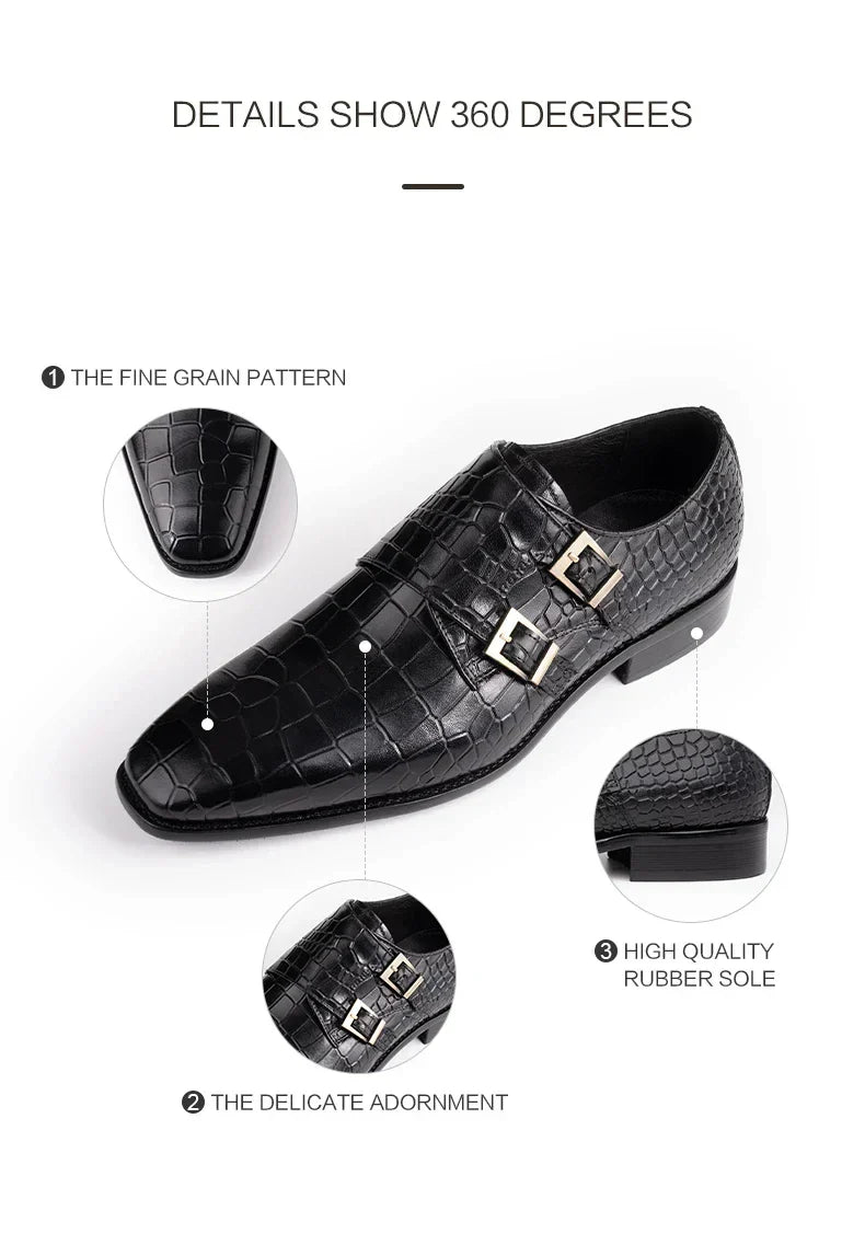 Men's Genuine Leather Dress Loafers Handmade Double Buckle Monk Slip-On Shoes for Party & Formal Wear Fashion& Men's Footwear