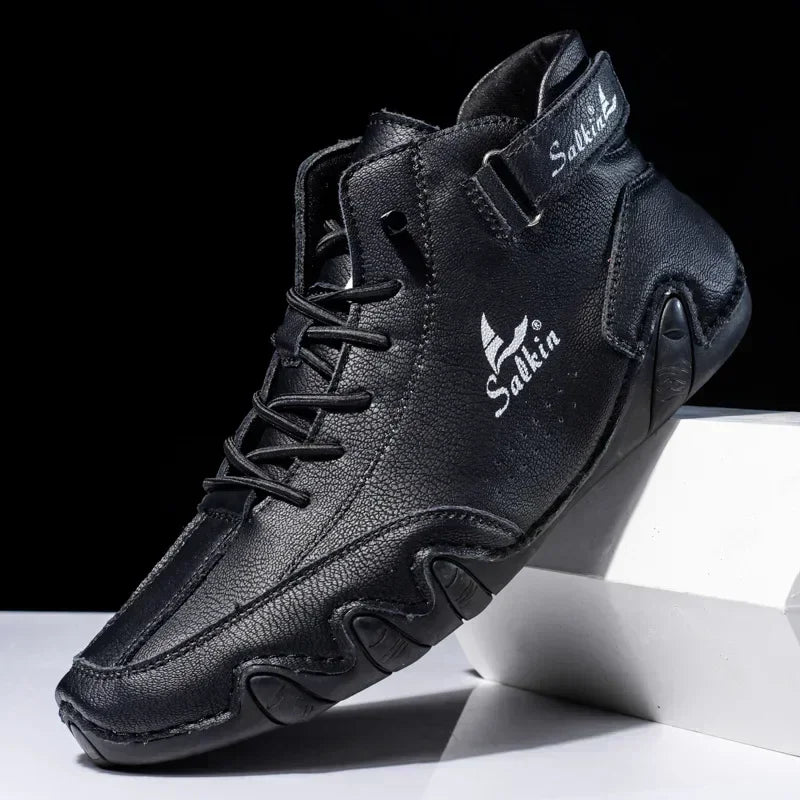 Retro Handmade Leather Men Boots Fashion Designer Shoes Man Outdoor Ankle Boots Men Walking Shoe Breathable Hombres Botas