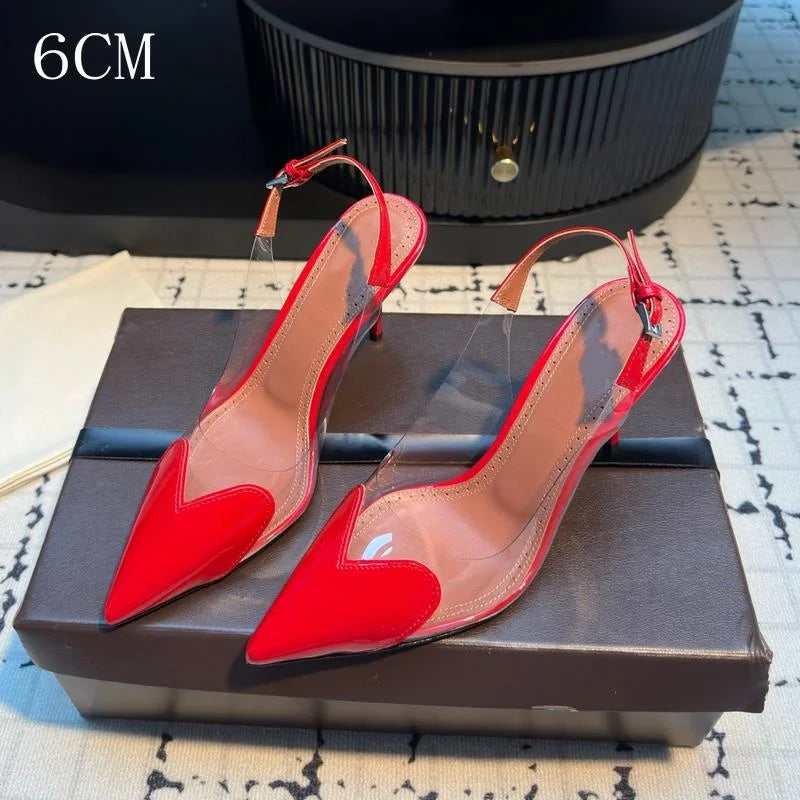 2026 Summer Pointed Shallow Mouth Sweet Love Shape Pumps Transparent Pvc Shoes Thin High-Heeled Dress Women'S Sandals