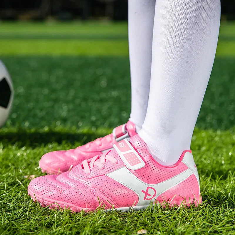 Professional Indoor Turf Soccer Shoes Kid New Design Green Children Football Sneakers Hook-loop Futsal Training Shoes Size 27-38