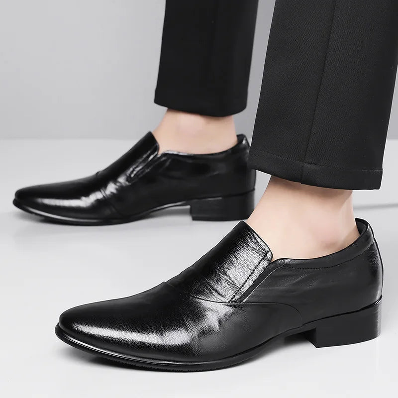 2026 New Low-heeled Business Shoes for Men Black Spring Summer Leather Shoes Male Fashion Casual Dress Shoe Man