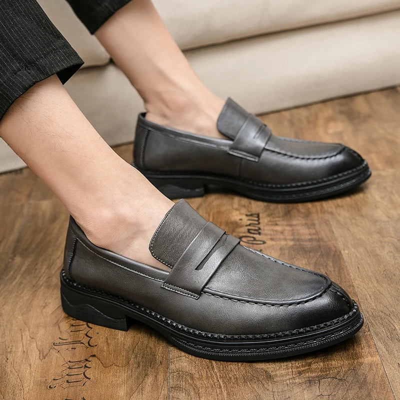 Premium Silver Business Shoes Men's Oxford Shoes Leather Brand Loafers Slip on High Quality Wedding Loafers Soft Sole Dress Shoe