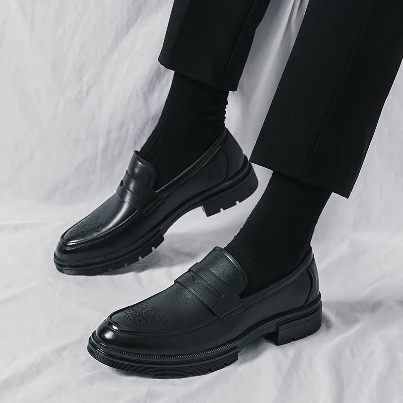 Platform Wedding Brogues Shoes For Men Classic Office Social Men's Dress Leather Shoes Formal Casual Business Loafers Male