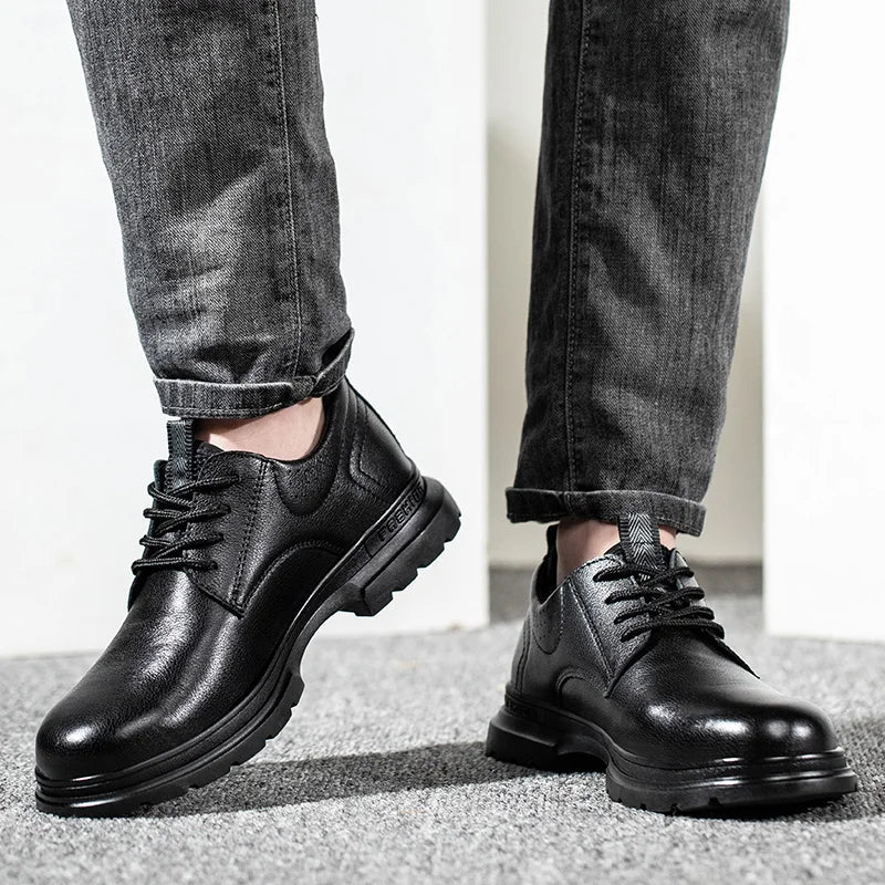 Cow Leather Male Safety Shoes Genuine Leather Work Shoes Puncture-Proof Indestructible Shoes Waterproof Protective Shoes Boots