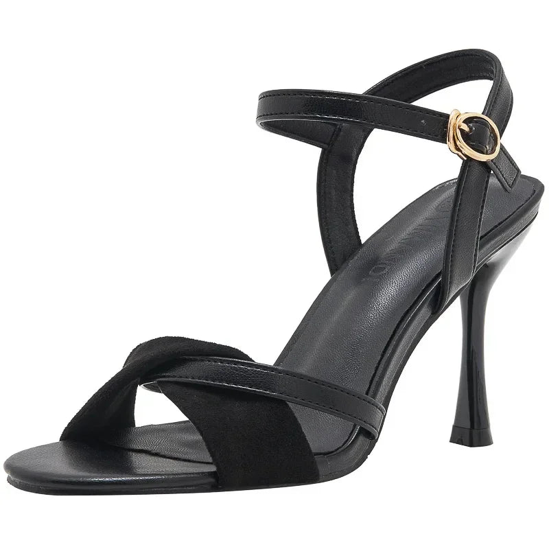 Plus Small Size 31 32 33-43 Summer Women High Heel Sandals Sandalias Ankle Buckle Wedding Party Heeled Shoes 8.5/7/5cm Sandals