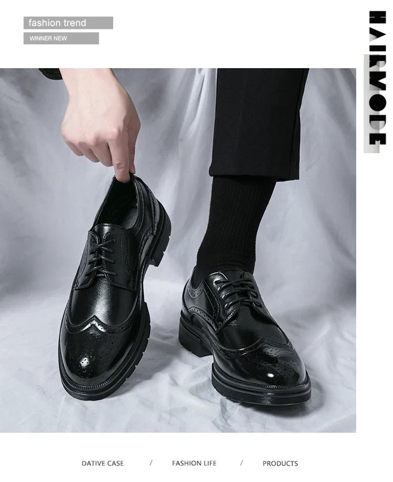 Men's Leather Brogue Oxford Dress Shoes Formal Business Handmade Classic 2026 Brown Black Chaussure Homme